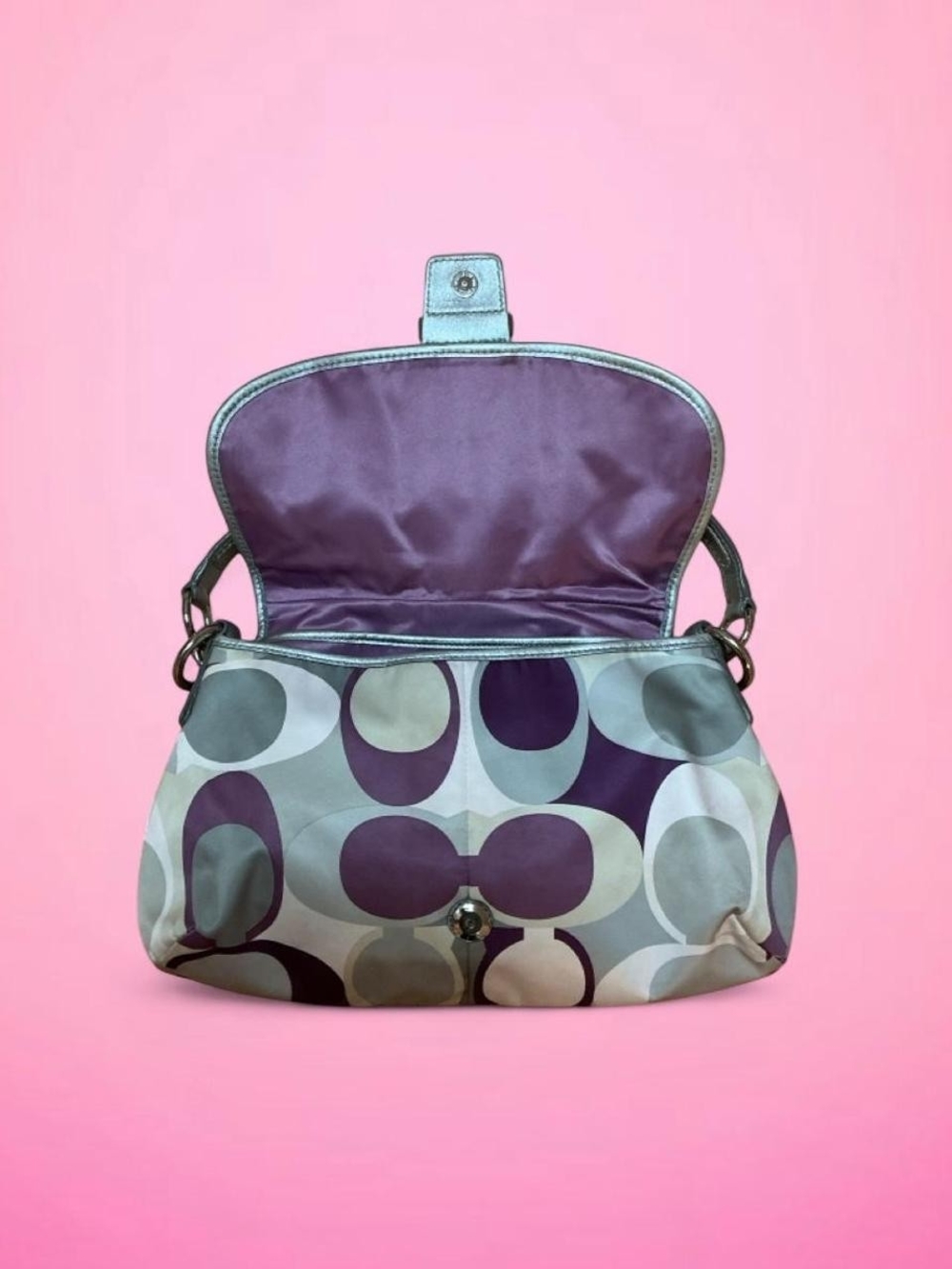 Coach Signature SoHo Scarf Circle-Print Shoulder Bag in Purple and Gray - Picture 2 of 8